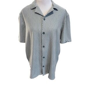 Ike Behar Mens Geometric Chevron Camp Shirt Short Sleeve Teal White Size M